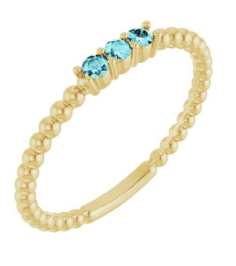 123113 Ring Set 14K Yellow Natural Blue Zircon Round 2 Mm Polished Natural Blue Zircon Beaded Ring