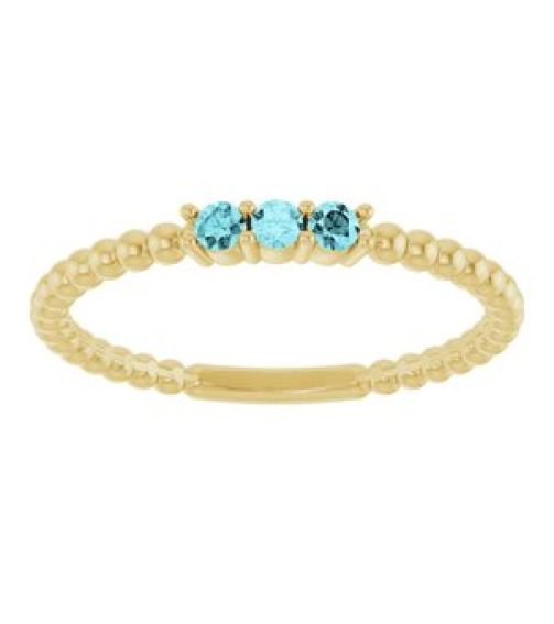 123113 Ring Set 14K Yellow Natural Blue Zircon Round 2 Mm Polished Natural Blue Zircon Beaded Ring