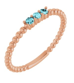 123113 Ring Set 14K Rose Natural Blue Zircon Round 2 Mm Polished Natural Blue Zircon Beaded Ring