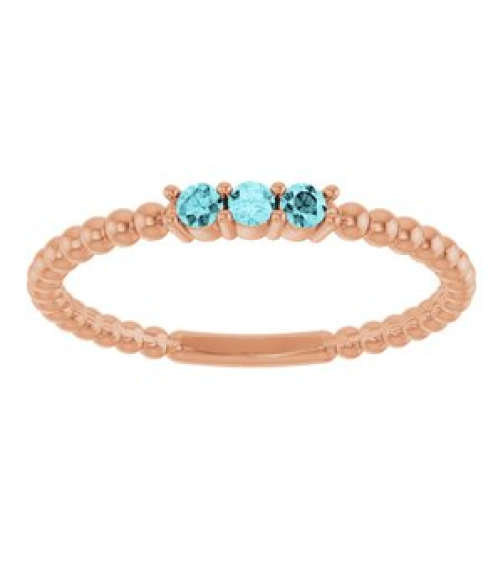 123113 Ring Set 14K Rose Natural Blue Zircon Round 2 Mm Polished Natural Blue Zircon Beaded Ring