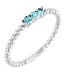 123113 Ring Set Platinum Natural Blue Zircon Round 2 Mm Polished Natural Blue Zircon Beaded Ring