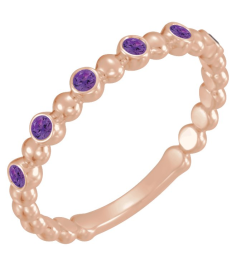 71814 Ring Set 14K Rose Natural Amethyst Round 1.75 Mm Polished Natural Amethyst Stackable Ring