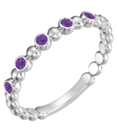 71814 Ring Set Platinum Natural Amethyst Round 1.75 Mm Polished Natural Amethyst Stackable Ring