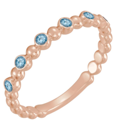 71814 Ring Set 14K Rose Natural Aquamarine Round 1.75 Mm Polished Natural Aquamarine Stackable Ring