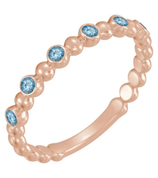 71814 Ring Set 14K Rose Natural Aquamarine Round 1.75 Mm Polished Natural Aquamarine Stackable Ring