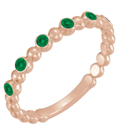 71814 Ring Set 14K Rose Natural Emerald Round 1.75 Mm Polished Natural Emerald Stackable Ring