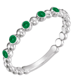 71814 Ring Set 14K White Lab-Grown Emerald Round 1.75 Mm Polished Lab-Grown Emerald Stackable Ring