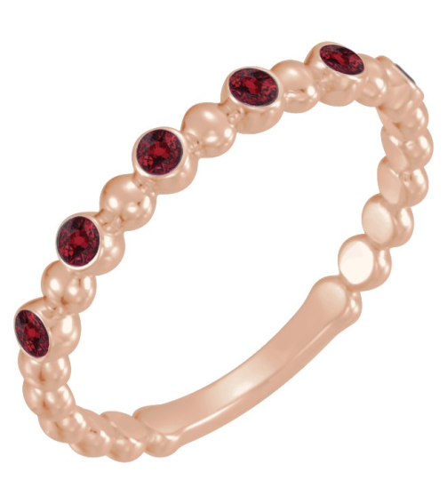 71814 Ring Set 14K Rose Natural Ruby Round 1.75 Mm Polished Natural Ruby Stackable Ring
