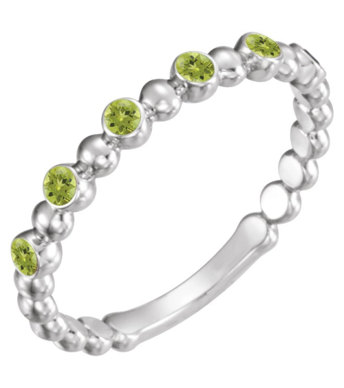 71814 Ring Set Platinum Natural Peridot Round 1.75 Mm Polished Natural Peridot Stackable Ring