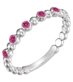 71814 Ring Set 14K White Natural Pink Tourmaline Round 1.75 Mm Polished Natural Pink Tourmaline Stackable Ring