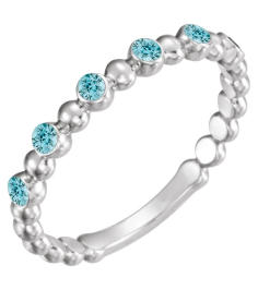 71814 Ring Set 14K White Natural Blue Zircon Round 1.75 Mm Polished Natural Blue Zircon Stackable Ring