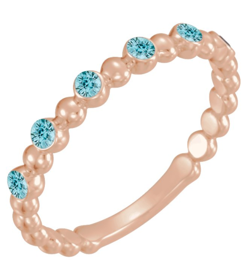 71814 Ring Set 14K Rose Natural Blue Zircon Round 1.75 Mm Polished Natural Blue Zircon Stackable Ring