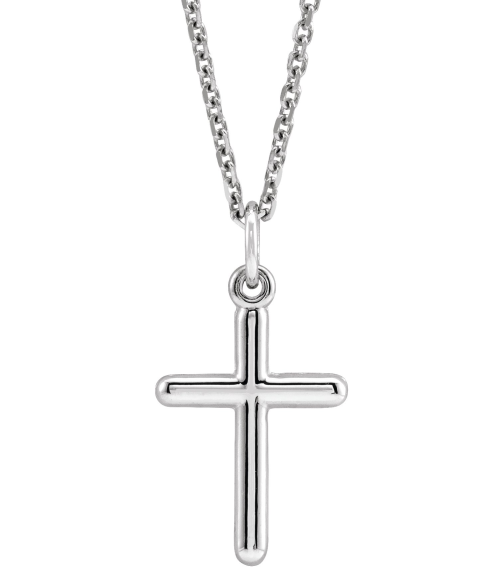 R41148 Necklace 14K White 18 X 9 Mm Polished Cross Necklace