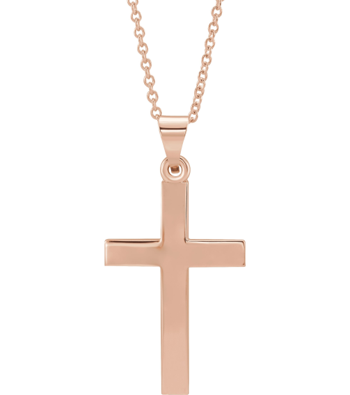 R41279 Necklace 14K Rose 27 X 13.7 Mm 18 In Polished Cross Necklace