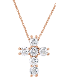 R42309 Necklace Set 14K Rose Round Natural Diamond 2.8Mm 12 Ctw I1, G-H 18 In Polished Natural Diamond Cross Necklace