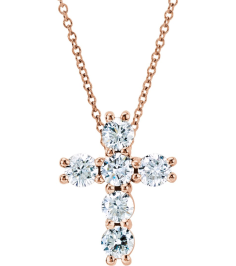 R42309 Necklace Set 14K Rose Round Natural Diamond 3.9Mm 1 38 Ctw I1, G-H 18 In Polished Natural Diamond Cross Necklace