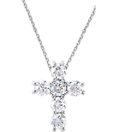 R42309 Necklace Set 14K White Round Natural Diamond 2.4Mm 13 Ctw I1, G-H 18 In Polished Natural Diamond Cross Necklace