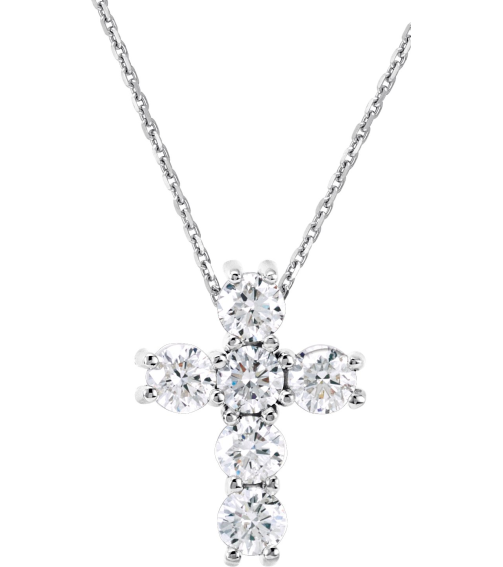 R42309 Necklace Set 14K White Round Natural Diamond 2.4Mm 13 Ctw I1, G-H 18 In Polished Natural Diamond Cross Necklace