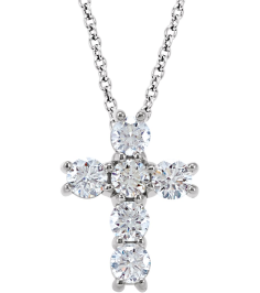 R42309 Necklace Set 14K White Round Natural Diamond 3.2Mm 34 Ctw I1, G-H 18 In Polished Natural Diamond Cross Necklace
