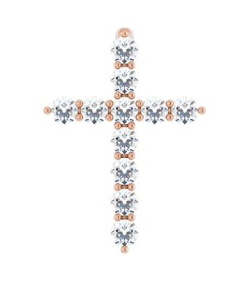 R42359 Pendant Set 14K Rose Round Natural Diamond 14.6 X 10.5 Mm 1.8Mm 14 Ctw I1, G-H Polished 14 Ctw Natural Diamond Cross Pendant