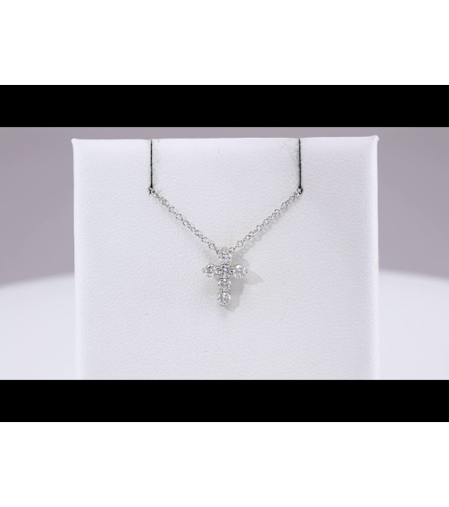 R42359 Necklace Set 14K White Round Natural Diamond 14.6 X 10.5 Mm 1.8Mm 14 Ctw I1, G-H 16-18 In Polished 14 Ctw Natural Diamond Cross Necklace