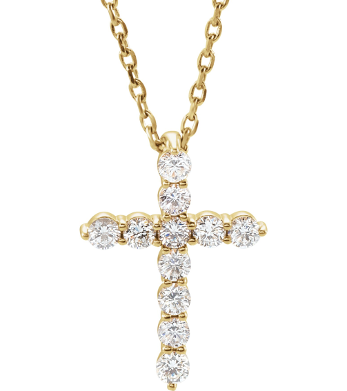 R42359 Necklace Set 14K Yellow Round Natural Diamond 14.6 X 10.5 Mm 1.8Mm 14 Ctw I1, G-H 16-18 In Polished 14 Ctw Natural Diamond Cross Necklace
