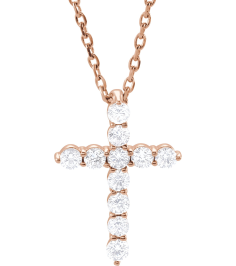 R42359 Necklace Set 14K Rose Round Natural Diamond 14.6 X 10.5 Mm 1.8Mm 14 Ctw I1, G-H 16-18 In Polished 14 Ctw Natural Diamond Cross Necklace