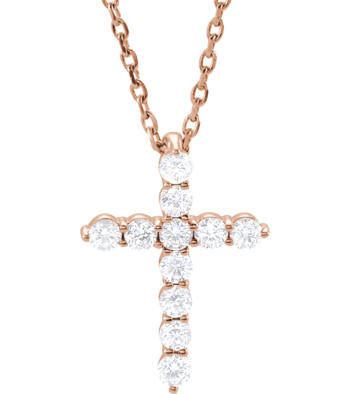 R42359 Necklace Set 14K Rose Round Natural Diamond 14.6 X 10.5 Mm 1.8Mm 14 Ctw I1, G-H 16-18 In Polished 14 Ctw Natural Diamond Cross Necklace