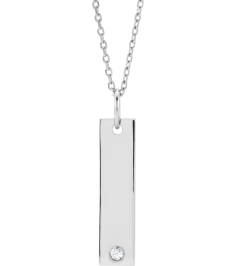 86597 Necklace Set 14K White 20 X 5 Mm 16-18 In Polished .03 Ct Natural Diamond Engravable Bar Necklace