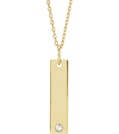 86597 Necklace Set 18K Yellow Gold-Plated Sterling Silver 20 X 5 Mm 16-18 In Polished .03 Ct Natural Diamond Engravable Bar Necklace