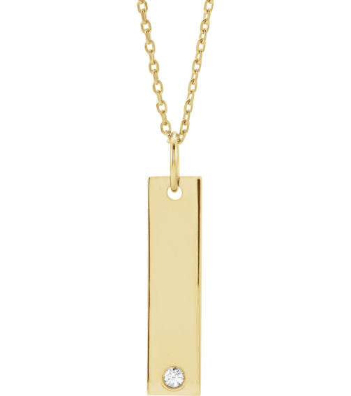 86597 Necklace Set 18K Yellow Gold-Plated Sterling Silver 20 X 5 Mm 16-18 In Polished .03 Ct Natural Diamond Engravable Bar Necklace