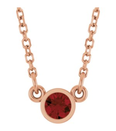 61134 Necklace Set 14K Rose Round Natural Mozambique Garnet 3 Mm 16 In Polished Natural Mozambique Garnet Solitaire Necklace