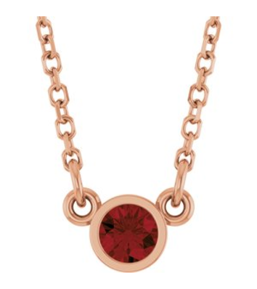 61134 Necklace Set 14K Rose Round Natural Mozambique Garnet 3 Mm 16 In Polished Natural Mozambique Garnet Solitaire Necklace