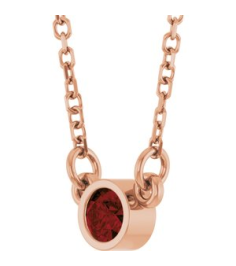 61134 Necklace Set 14K Rose Round Natural Mozambique Garnet 3 Mm 16 In Polished Natural Mozambique Garnet Solitaire Necklace