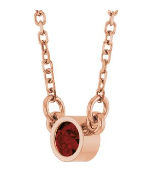 61134 Necklace Set 14K Rose Round Natural Mozambique Garnet 3 Mm 16 In Polished Natural Mozambique Garnet Solitaire Necklace