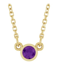 61134 Necklace Set 14K Yellow Round Natural Amethyst 3 Mm 16 In Polished Natural Amethyst Solitaire Necklace