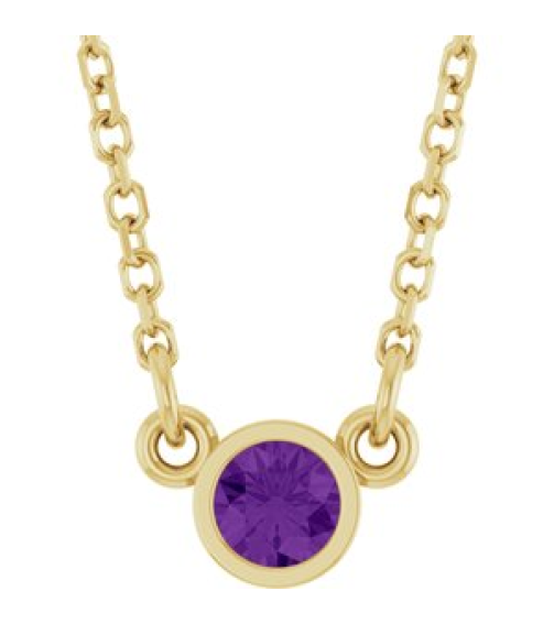 61134 Necklace Set 14K Yellow Round Natural Amethyst 3 Mm 16 In Polished Natural Amethyst Solitaire Necklace