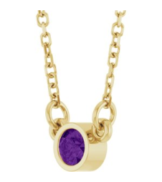 61134 Necklace Set 14K Yellow Round Natural Amethyst 3 Mm 16 In Polished Natural Amethyst Solitaire Necklace