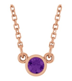 61134 Necklace Set 14K Rose Round Natural Amethyst 3 Mm 16 In Polished Natural Amethyst Solitaire Necklace