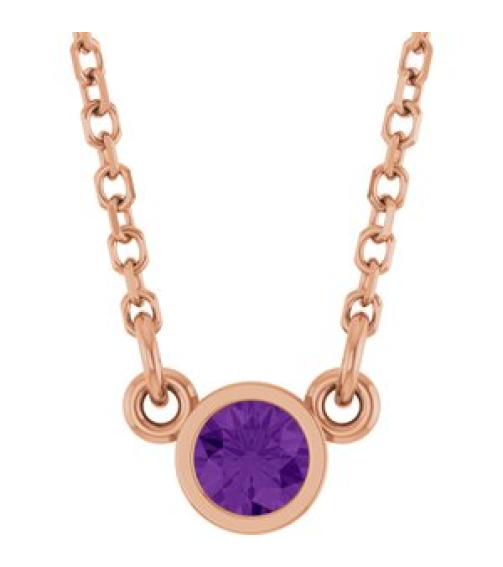 61134 Necklace Set 14K Rose Round Natural Amethyst 3 Mm 16 In Polished Natural Amethyst Solitaire Necklace
