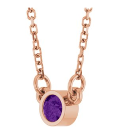 61134 Necklace Set 14K Rose Round Natural Amethyst 3 Mm 16 In Polished Natural Amethyst Solitaire Necklace