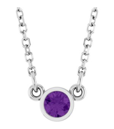 61134 Necklace Set Platinum Round Natural Amethyst 3 Mm 16 In Polished Natural Amethyst Solitaire Necklace