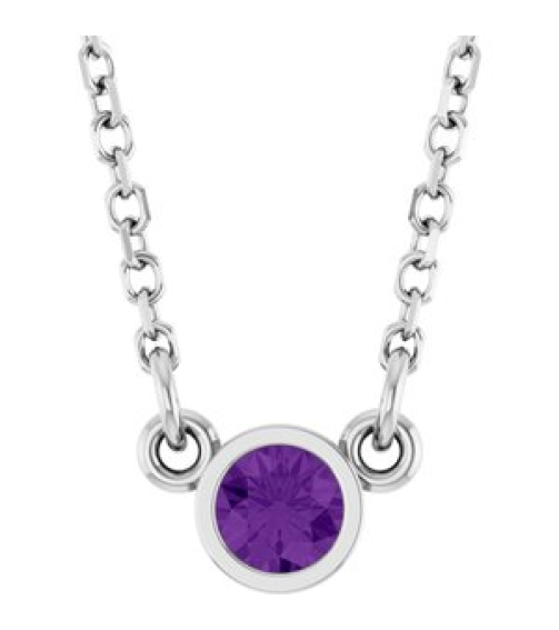 61134 Necklace Set Platinum Round Natural Amethyst 3 Mm 16 In Polished Natural Amethyst Solitaire Necklace
