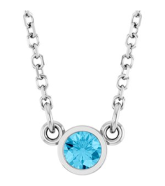 61134 Necklace Set 14K White Round Natural Aquamarine 3 Mm 16 In Polished Natural Aquamarine Solitaire Necklace