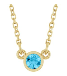 61134 Necklace Set 14K Yellow Round Natural Aquamarine 3 Mm 16 In Polished Natural Aquamarine Solitaire Necklace