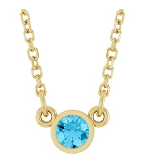 61134 Necklace Set 14K Yellow Round Natural Aquamarine 3 Mm 16 In Polished Natural Aquamarine Solitaire Necklace