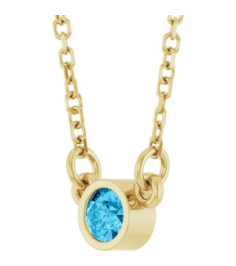 61134 Necklace Set 14K Yellow Round Natural Aquamarine 3 Mm 16 In Polished Natural Aquamarine Solitaire Necklace