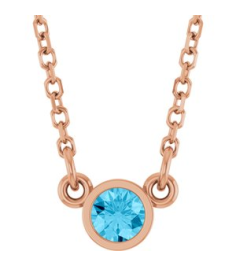 61134 Necklace Set 14K Rose Round Natural Aquamarine 3 Mm 16 In Polished Natural Aquamarine Solitaire Necklace