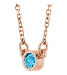 61134 Necklace Set 14K Rose Round Natural Aquamarine 3 Mm 16 In Polished Natural Aquamarine Solitaire Necklace