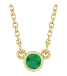 61134 Necklace Set 14K Yellow Round Natural Emerald 3 Mm 16 In Polished Natural Emerald Solitaire Necklace